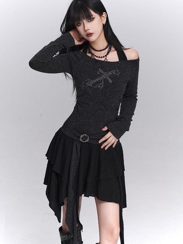 LADYGHOST Ethereal Ghostly Mock Two Piece One Shoulder Women&