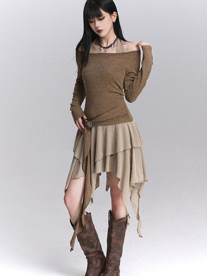 LADYGHOST Ethereal Ghostly Mock Two Piece One Shoulder Women&