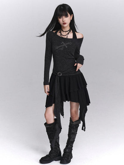 LADYGHOST Ethereal Ghostly Mock Two Piece One Shoulder Women&