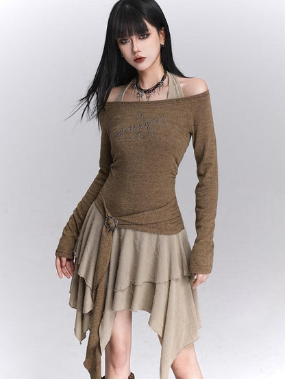 LADYGHOST Ethereal Ghostly Mock Two Piece One Shoulder Women&