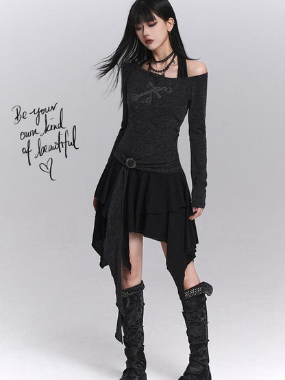 LADYGHOST Ethereal Ghostly Mock Two Piece One Shoulder Women&
