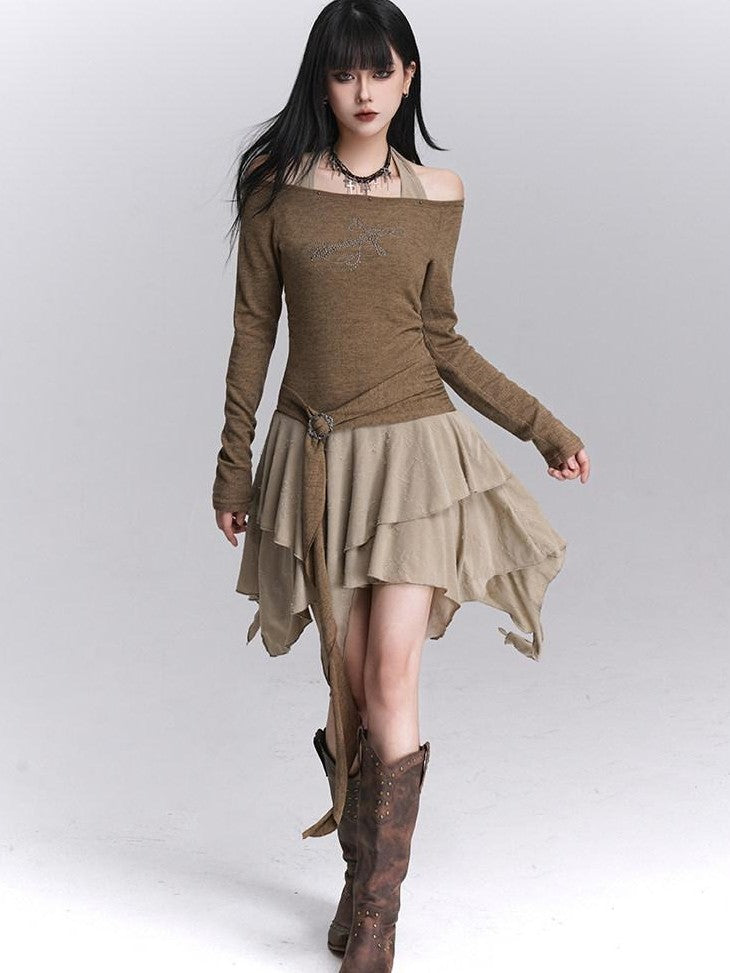 LADYGHOST Ethereal Ghostly Mock Two Piece One Shoulder Women&