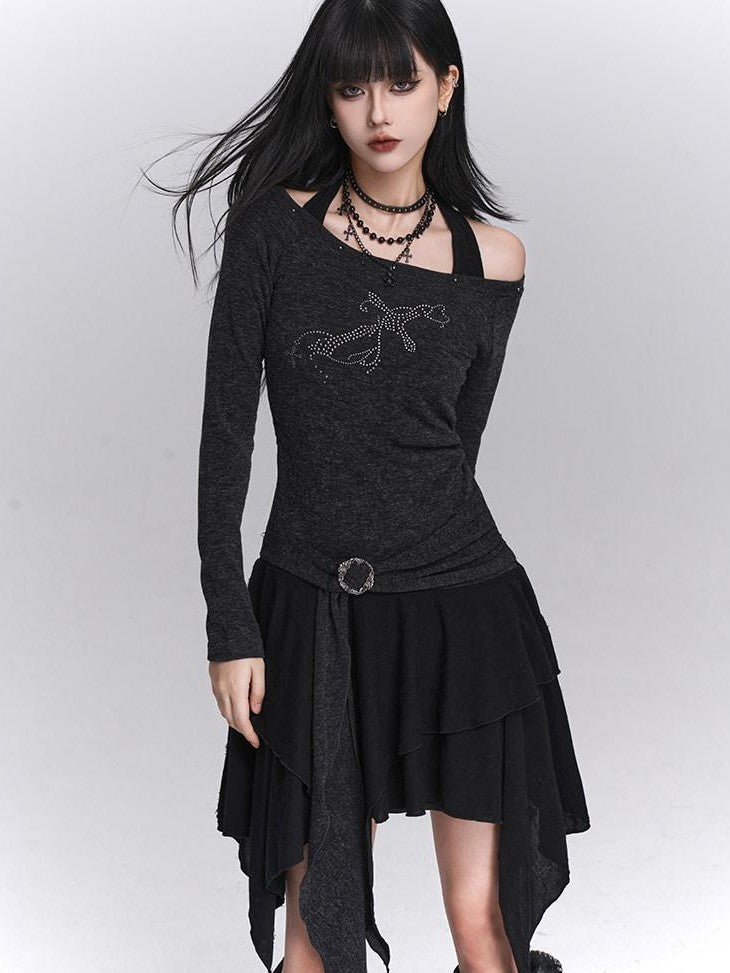 LADYGHOST Ethereal Ghostly Mock Two Piece One Shoulder Women&