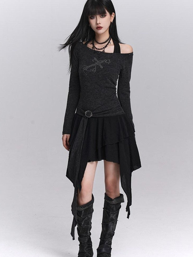 LADYGHOST Ethereal Ghostly Mock Two Piece One Shoulder Women&
