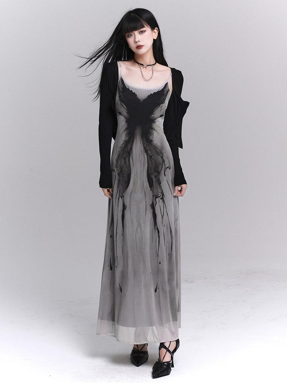 LADYGHOST Ethereal Gray Waist Cinched Bodycon Women&