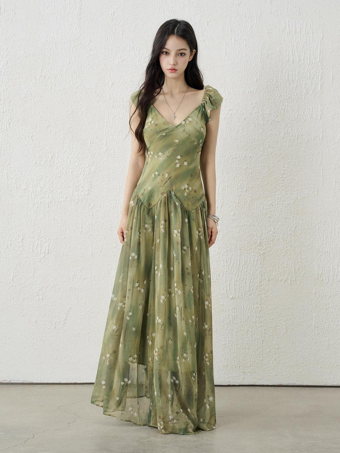 LADYGHOST Ethereal Green Floral French Style Women&