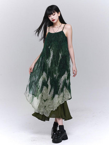 LADYGHOST Ethereal Green Ombre Spaghetti Strap Women&