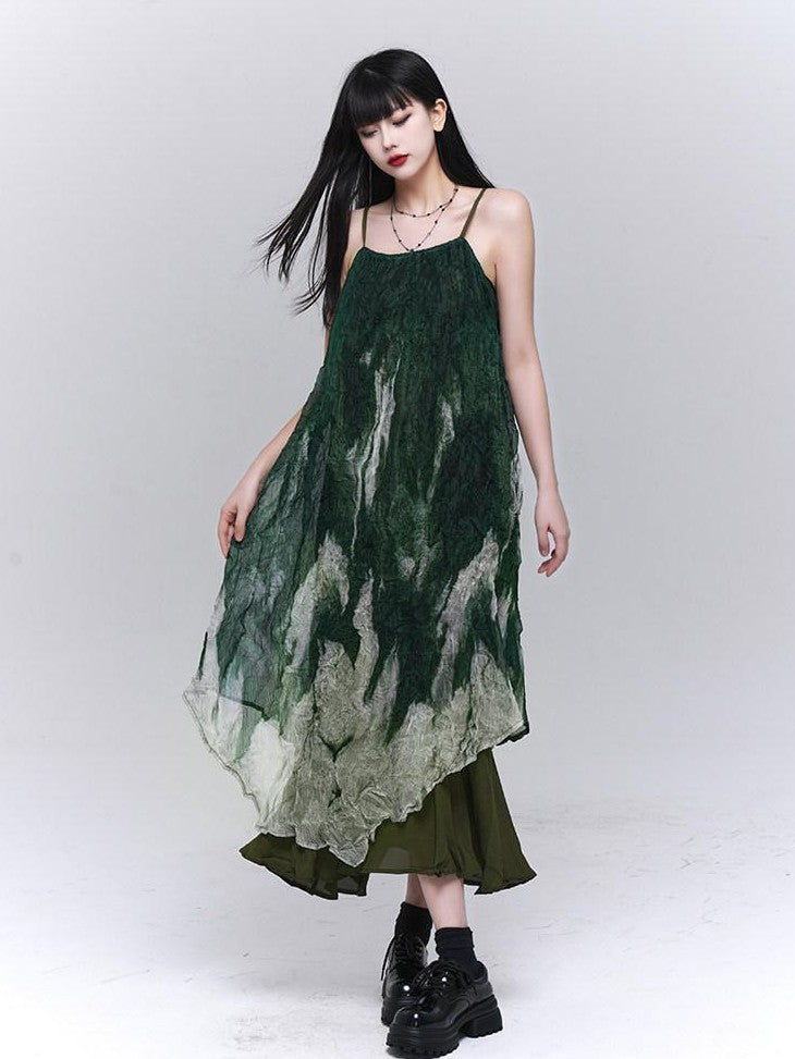 LADYGHOST Ethereal Green Ombre Spaghetti Strap Women&