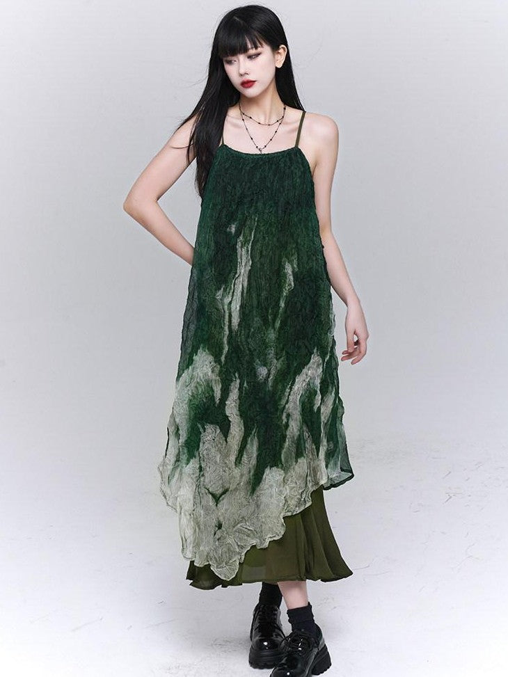 LADYGHOST Ethereal Green Ombre Spaghetti Strap Women&