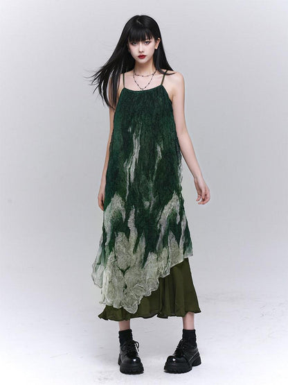 LADYGHOST Ethereal Green Ombre Spaghetti Strap Women&