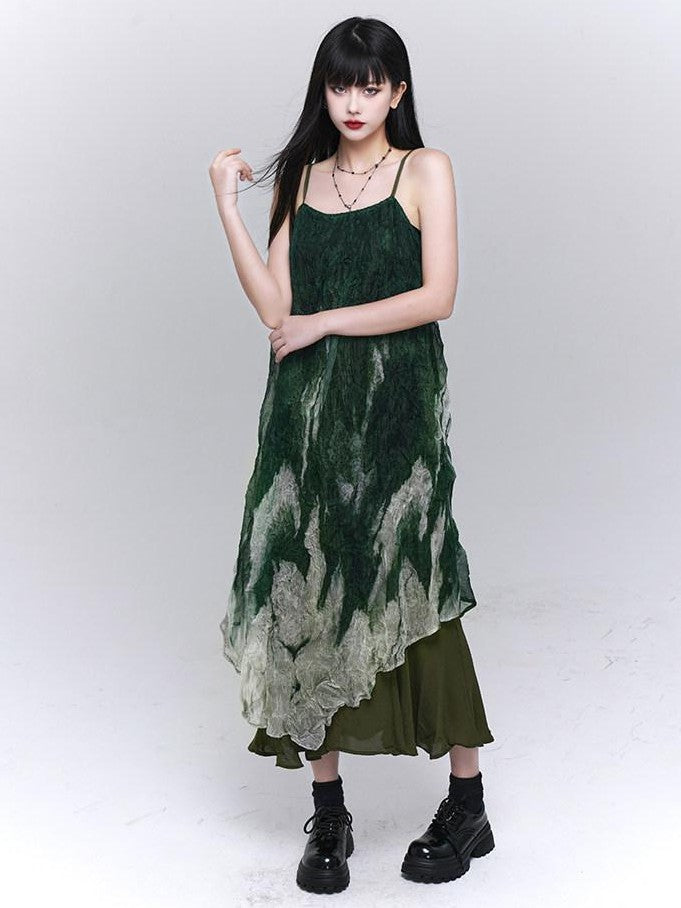 LADYGHOST Ethereal Green Ombre Spaghetti Strap Women&