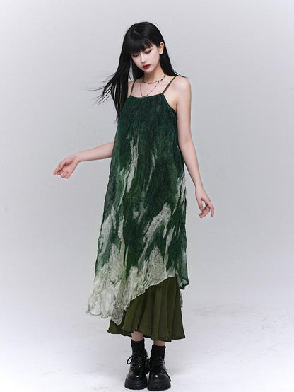 LADYGHOST Ethereal Green Ombre Spaghetti Strap Women&