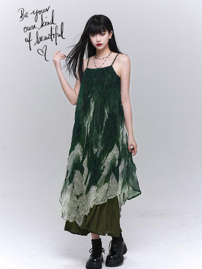 LADYGHOST Ethereal Green Ombre Spaghetti Strap Women&
