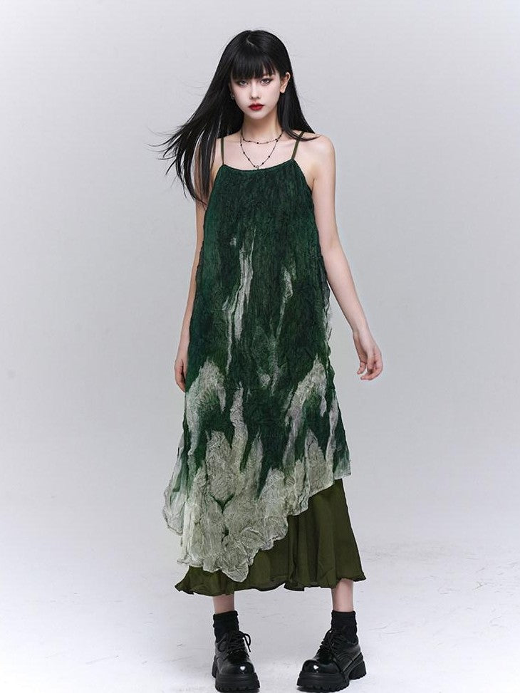 LADYGHOST Ethereal Green Ombre Spaghetti Strap Women&