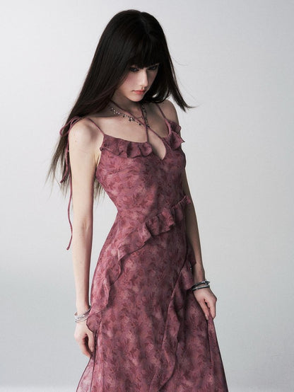LADYGHOST Ethereal Green Vintage French Floral Spaghetti Strap Women&