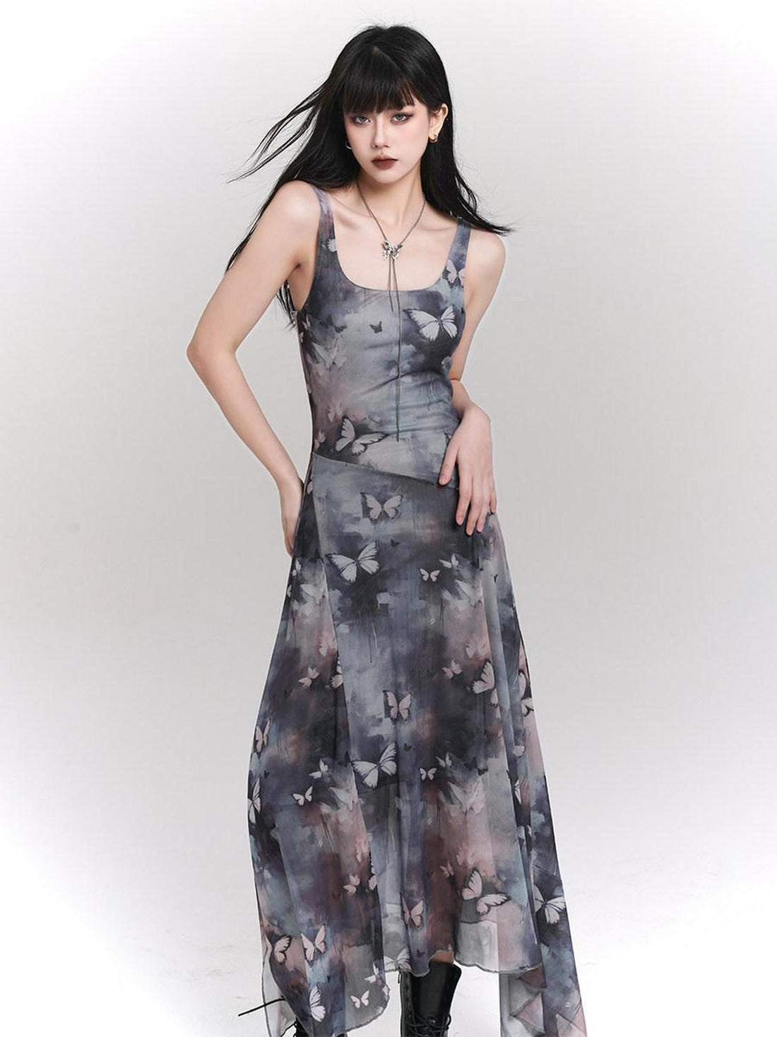 LADYGHOST Ethereal Ink Wash Butterfly Spaghetti Strap Women&