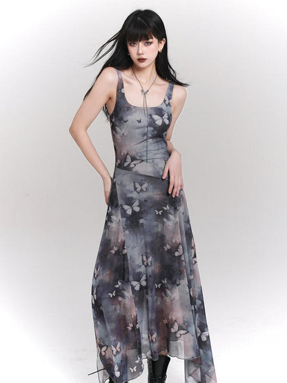 LADYGHOST Ethereal Ink Wash Butterfly Spaghetti Strap Women&