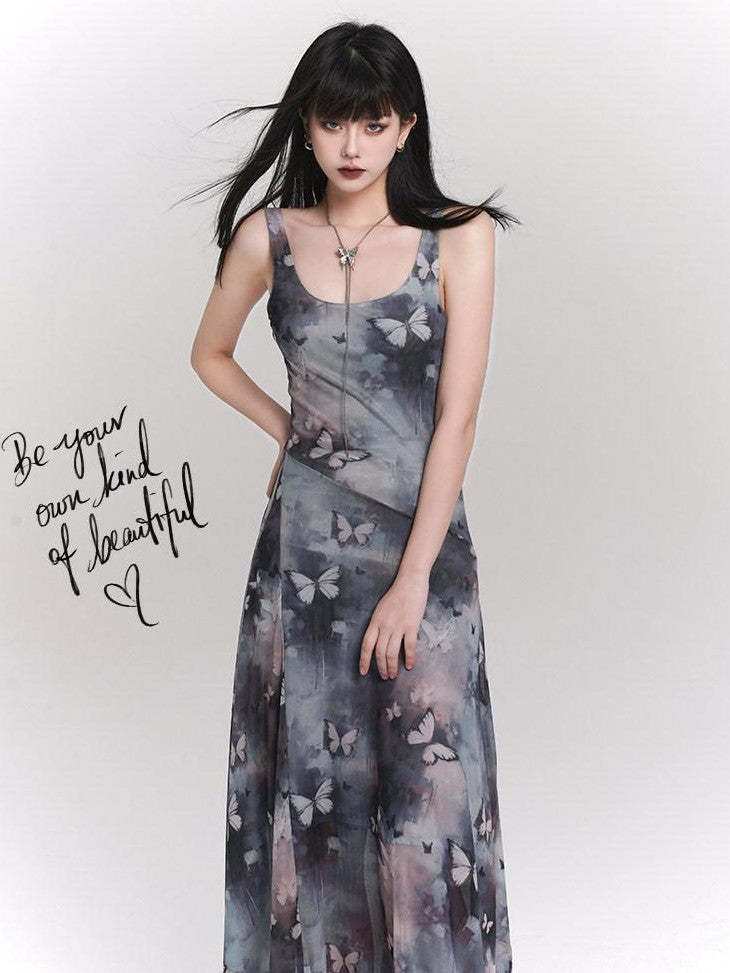 LADYGHOST Ethereal Ink Wash Butterfly Spaghetti Strap Women&