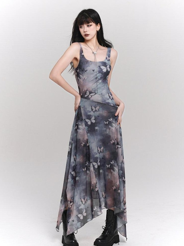 LADYGHOST Ethereal Ink Wash Butterfly Spaghetti Strap Women&