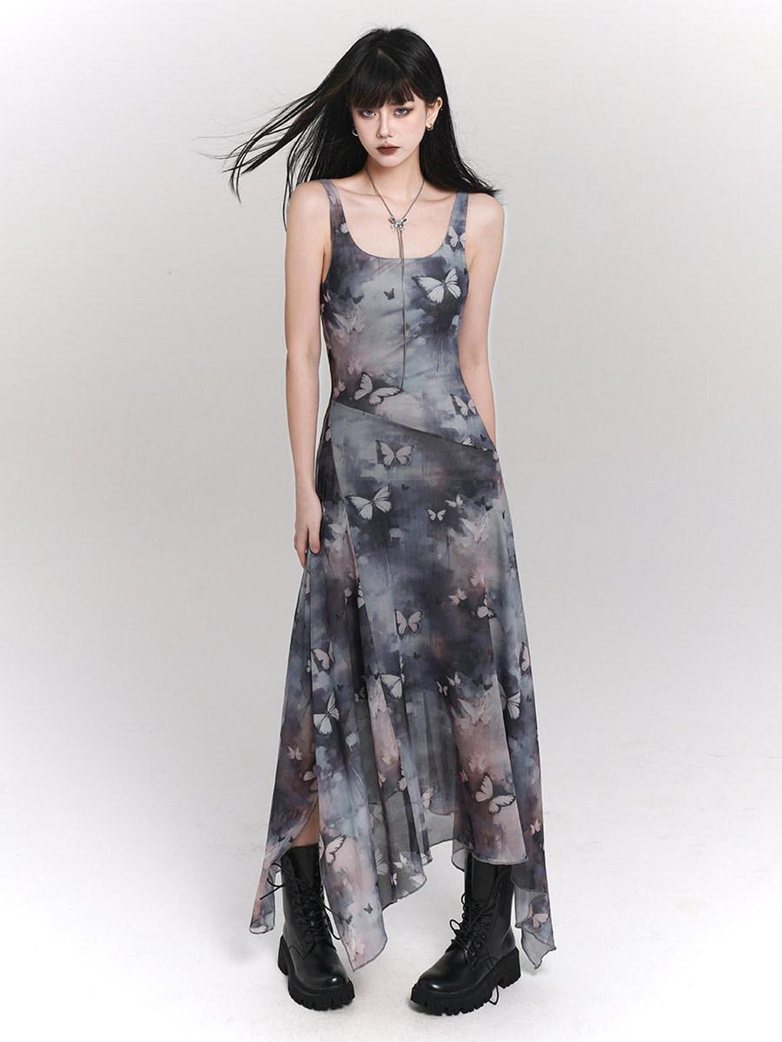 LADYGHOST Ethereal Ink Wash Butterfly Spaghetti Strap Women&