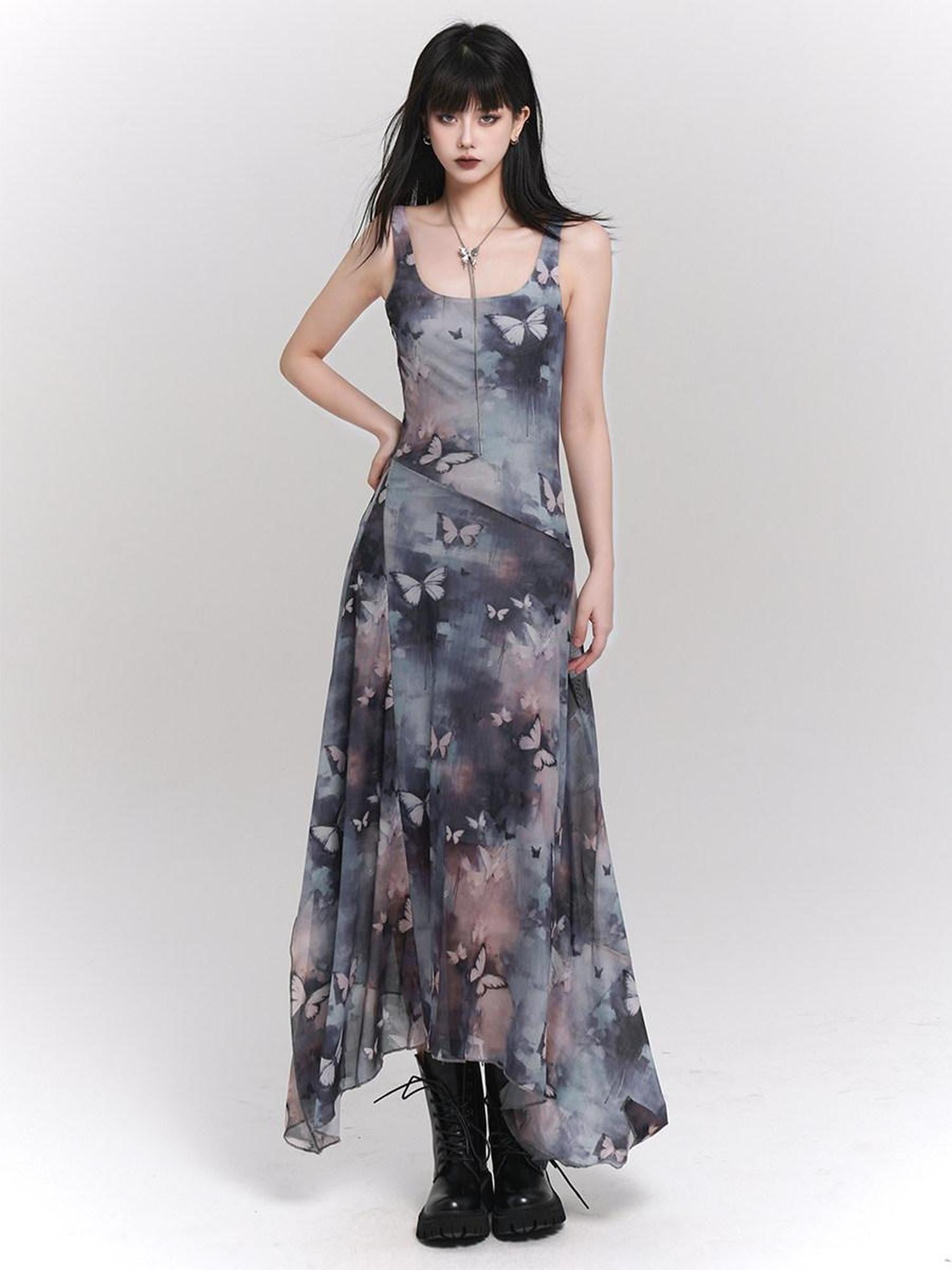 LADYGHOST Ethereal Ink Wash Butterfly Spaghetti Strap Women&
