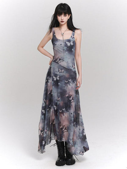 LADYGHOST Ethereal Ink Wash Butterfly Spaghetti Strap Women&