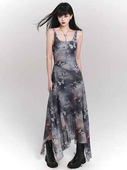 LADYGHOST Ethereal Ink Wash Butterfly Spaghetti Strap Women&