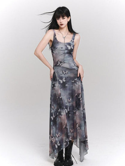 LADYGHOST Ethereal Ink Wash Butterfly Spaghetti Strap Women&