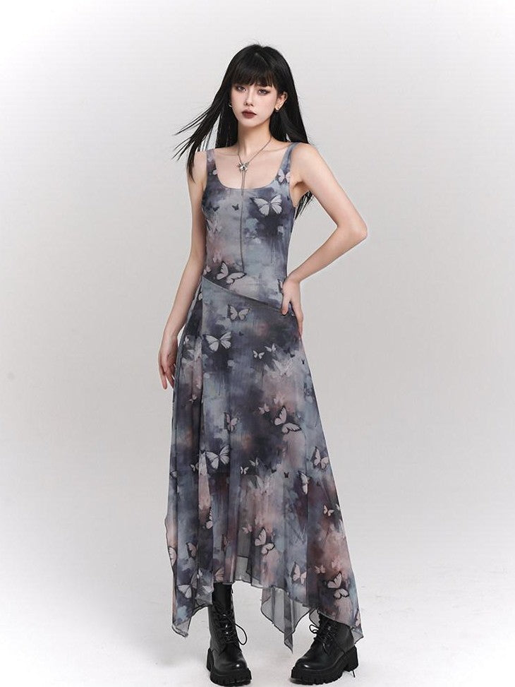 LADYGHOST Ethereal Ink Wash Butterfly Spaghetti Strap Women&