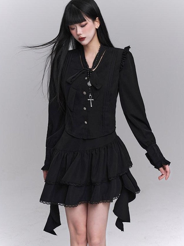 LADYGHOST Ethereal Korean Minimal Black Blouse Luxury Feel Women&