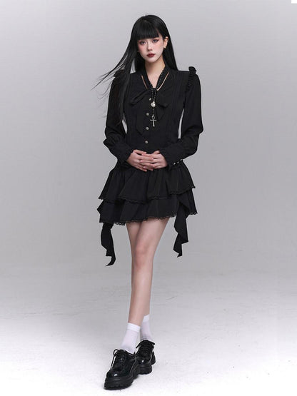 LADYGHOST Ethereal Korean Minimal Black Blouse Luxury Feel Women&
