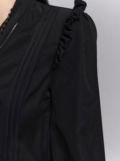 LADYGHOST Ethereal Korean Minimal Black Blouse Luxury Feel Women&
