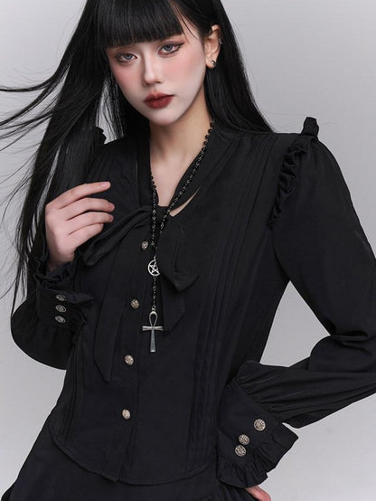 LADYGHOST Ethereal Korean Minimal Black Blouse Luxury Feel Women&