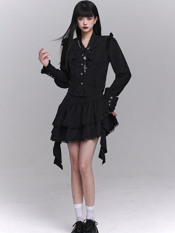 LADYGHOST Ethereal Korean Minimal Black Blouse Luxury Feel Women&
