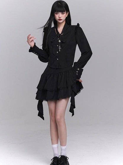 LADYGHOST Ethereal Korean Minimal Black Blouse Luxury Feel Women&