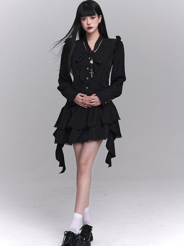 LADYGHOST Ethereal Korean Minimal Black Blouse Luxury Feel Women&