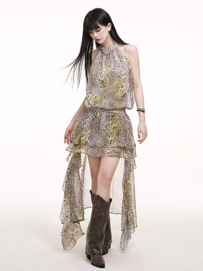LADYGHOST Ethereal Leopard Print Asymmetric Women&