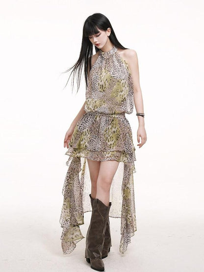 LADYGHOST Ethereal Leopard Print Asymmetric Women&