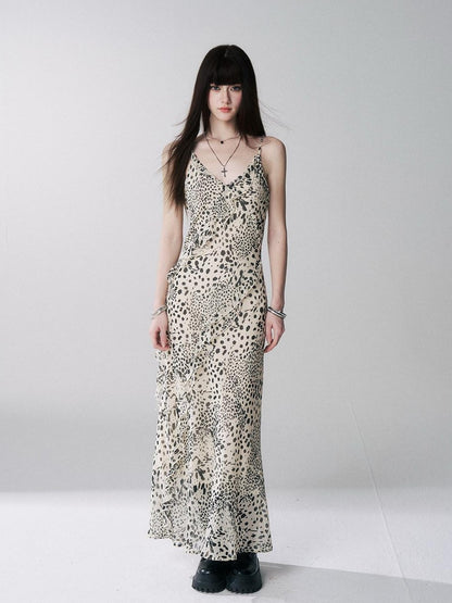 LADYGHOST Ethereal Leopard Print Backless Ruffle Women&