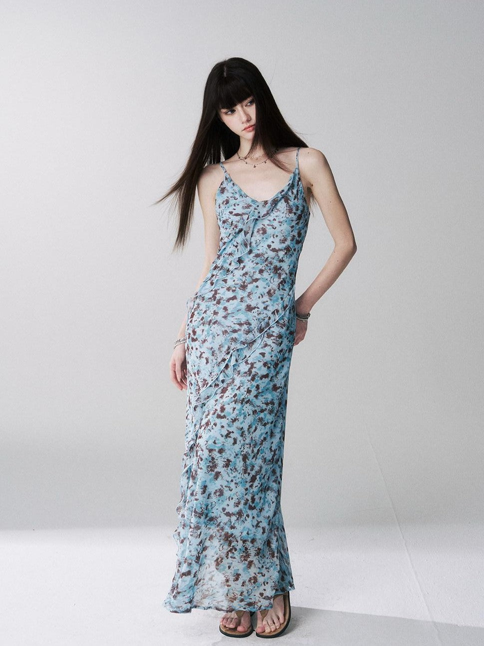 LADYGHOST Ethereal Leopard Print Backless Ruffle Women&