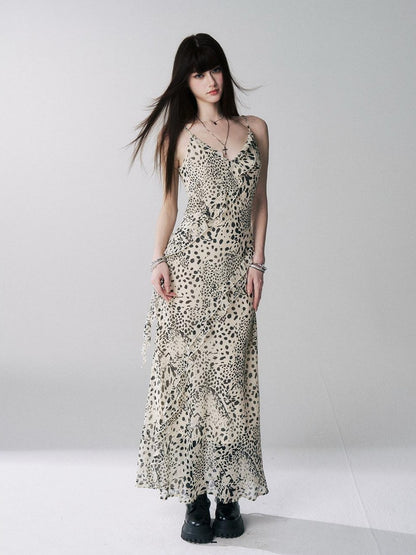 LADYGHOST Ethereal Leopard Print Backless Ruffle Women&