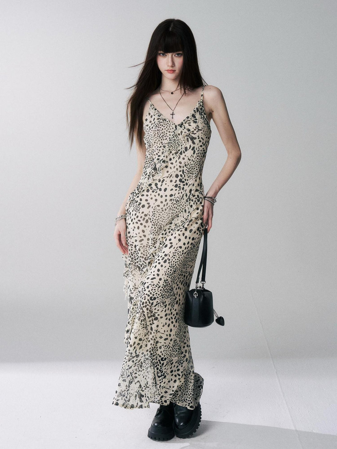 LADYGHOST Ethereal Leopard Print Backless Ruffle Women&