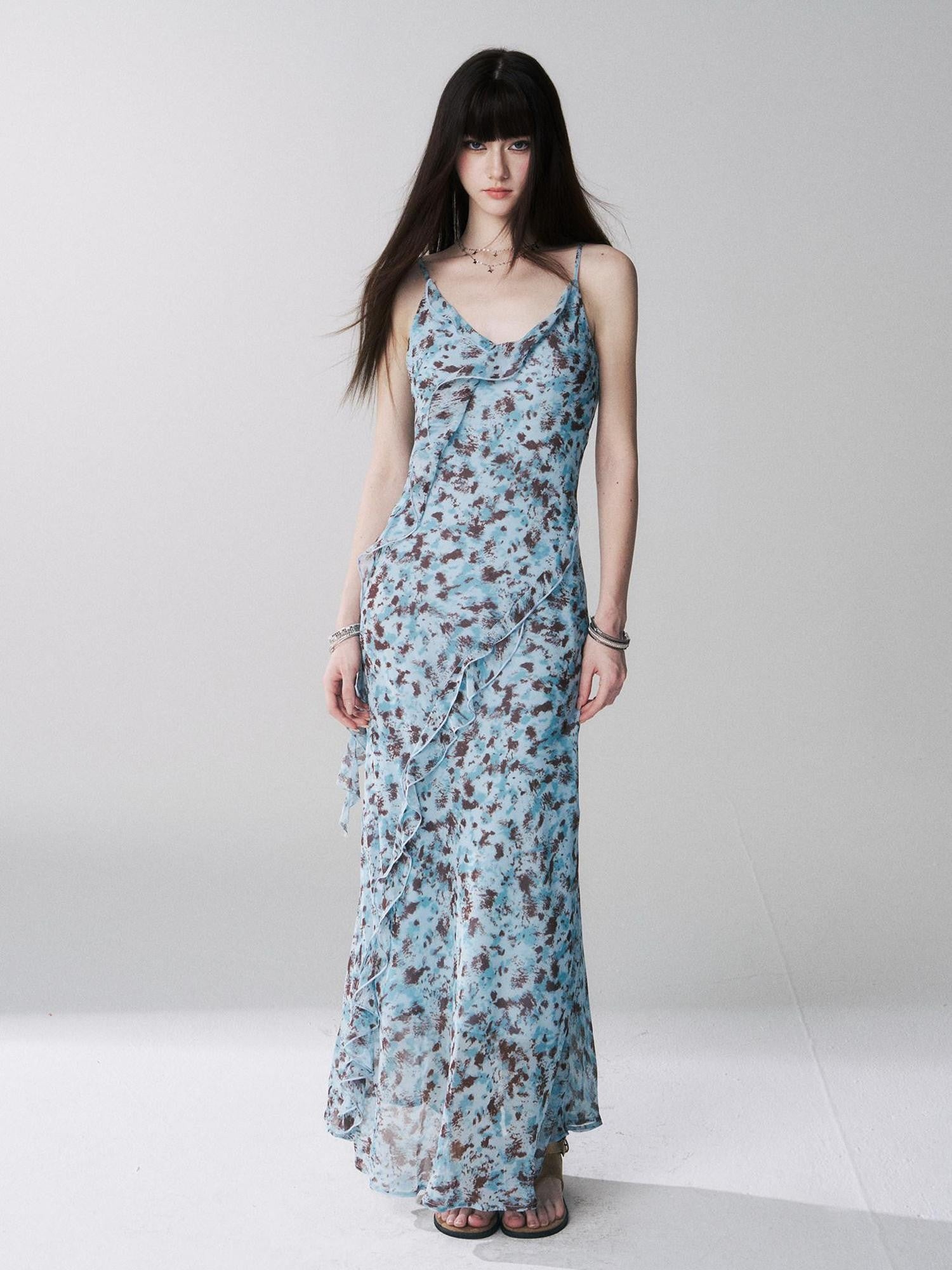 LADYGHOST Ethereal Leopard Print Backless Ruffle Women&
