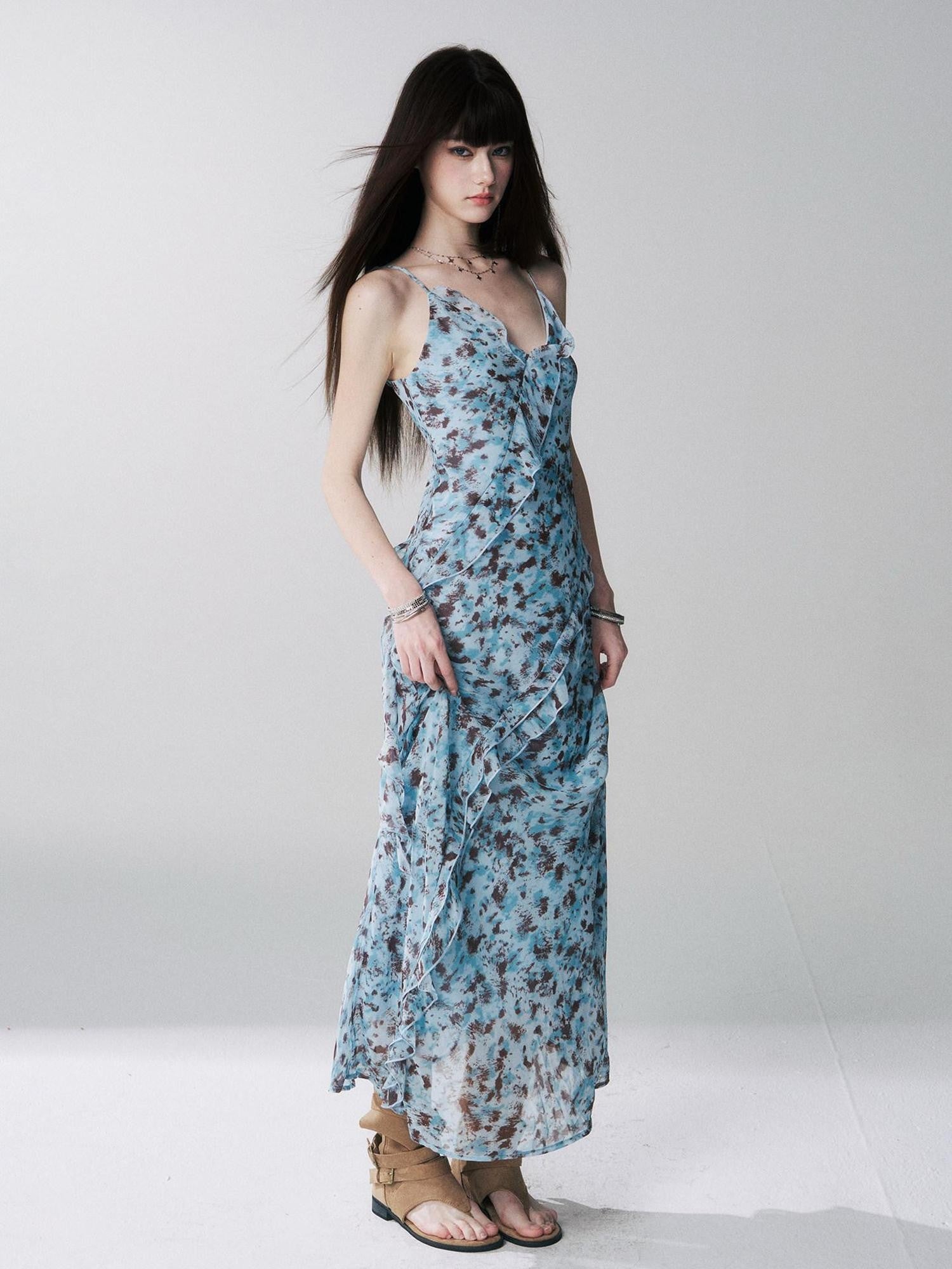 LADYGHOST Ethereal Leopard Print Backless Ruffle Women&