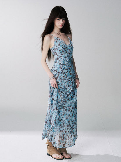 LADYGHOST Ethereal Leopard Print Backless Ruffle Women&