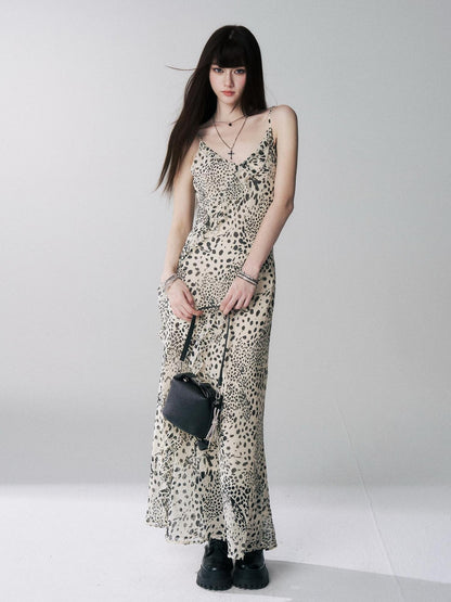 LADYGHOST Ethereal Leopard Print Backless Ruffle Women&