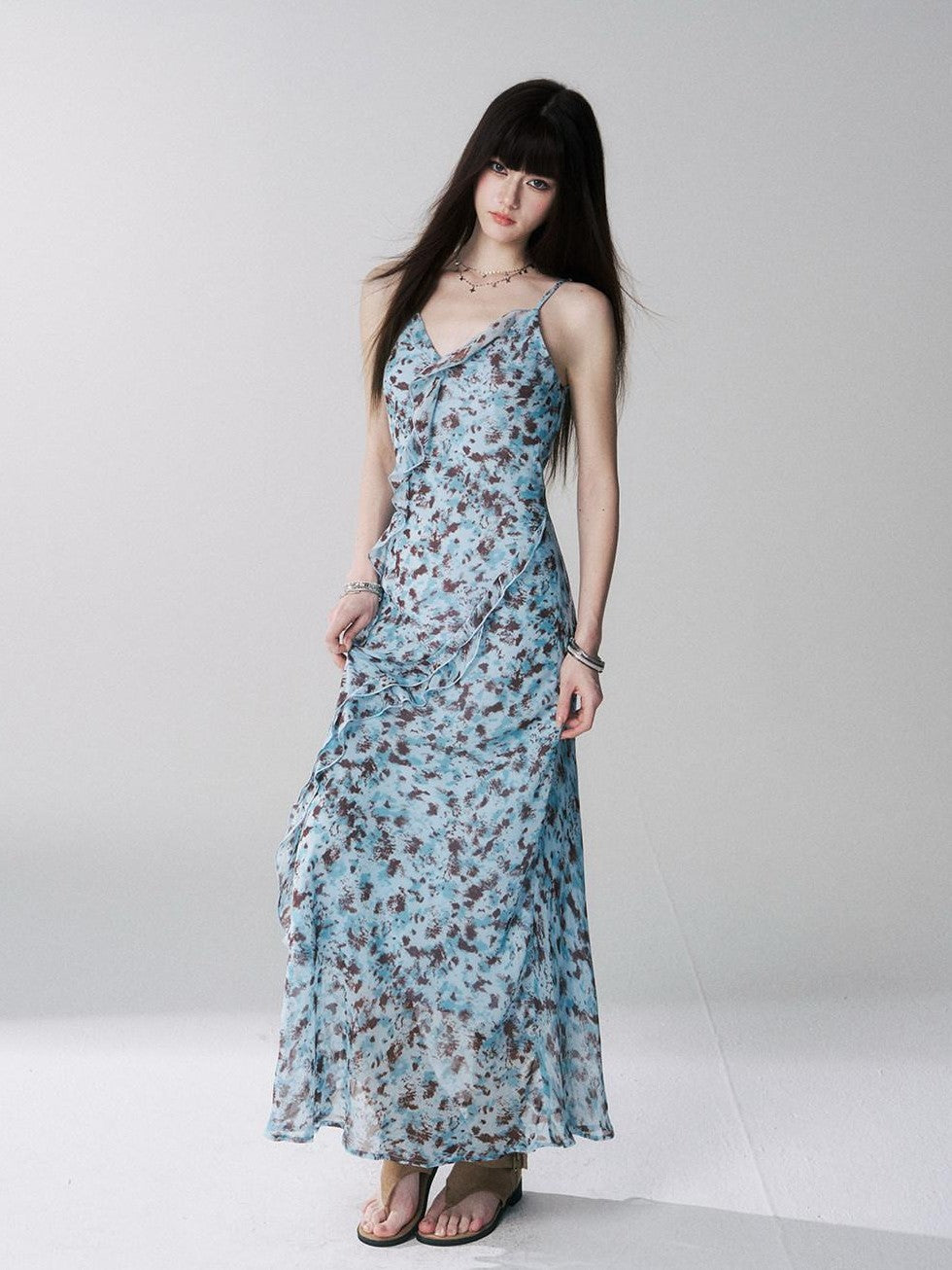 LADYGHOST Ethereal Leopard Print Backless Ruffle Women&