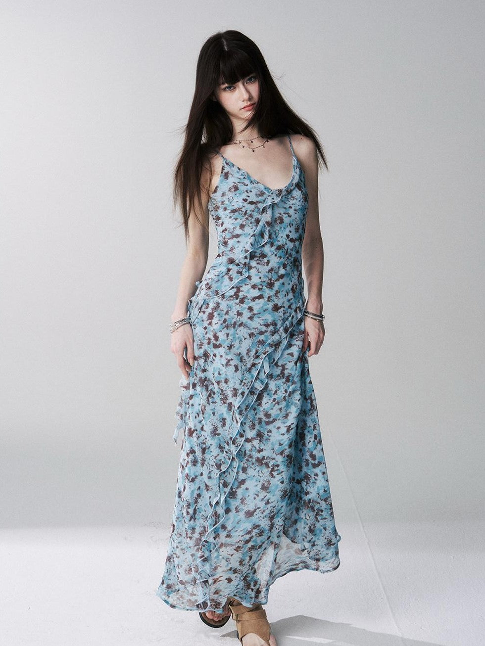 LADYGHOST Ethereal Leopard Print Backless Ruffle Women&