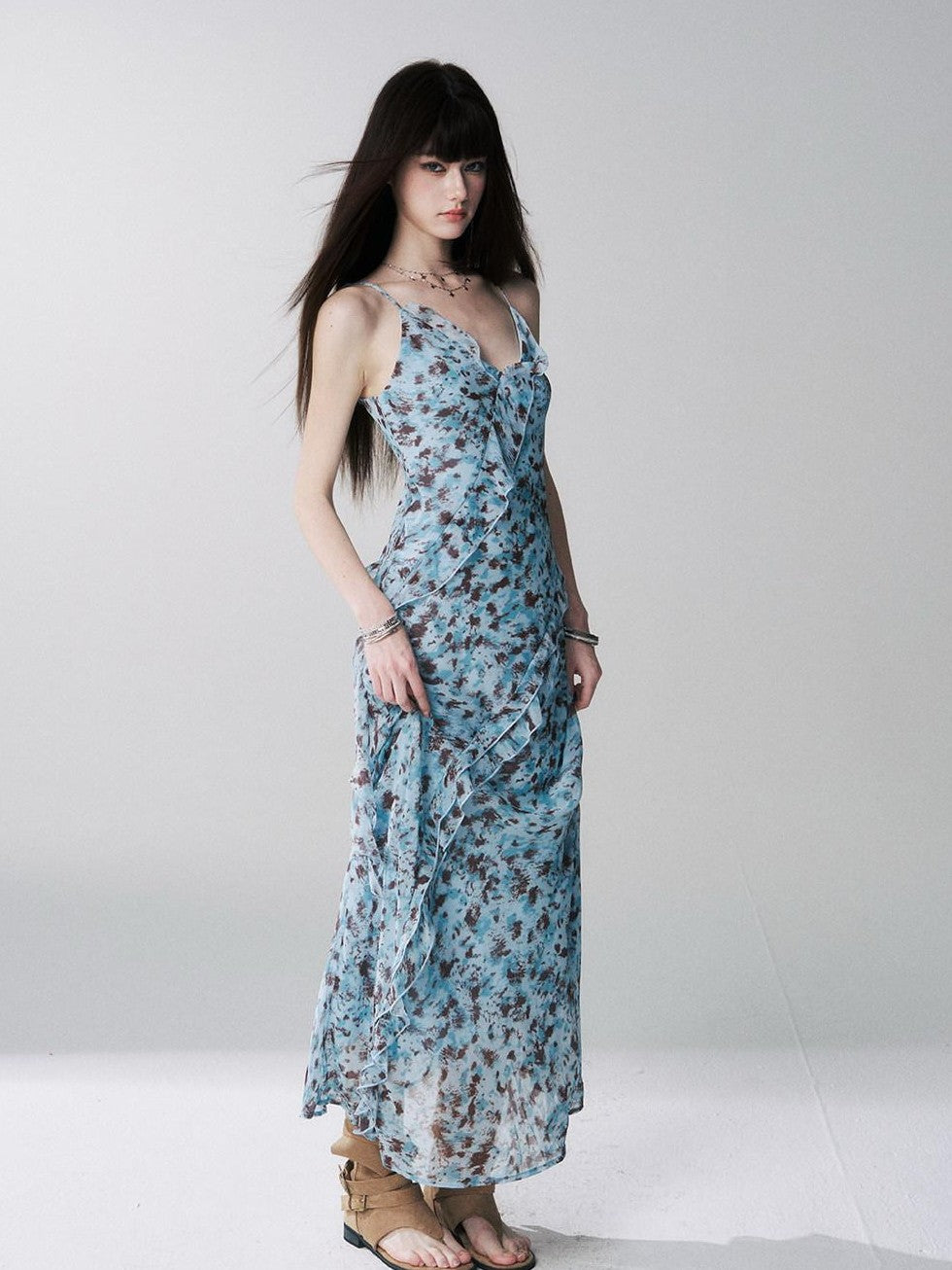 LADYGHOST Ethereal Leopard Print Backless Ruffle Women&