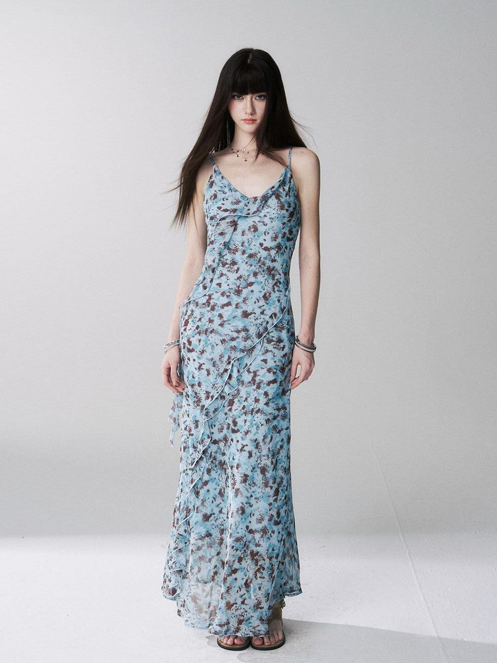 LADYGHOST Ethereal Leopard Print Backless Ruffle Women&